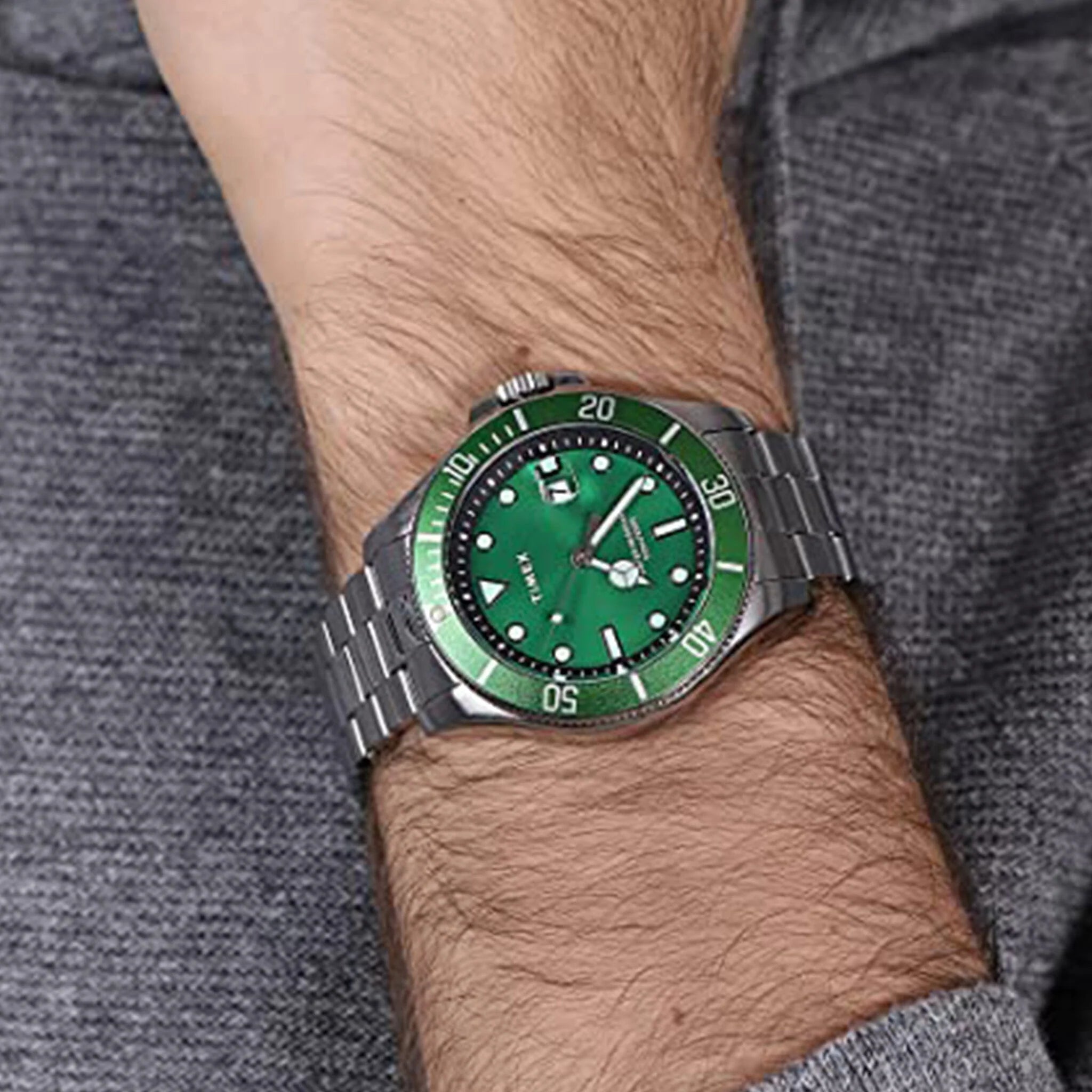 Timex Men's Silver Stainless Steel, Green Dial | Tw2u72000