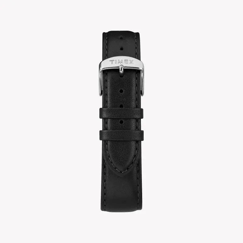 Timex Men's Black Leather Watch, Silver Dial | Tw2r50000