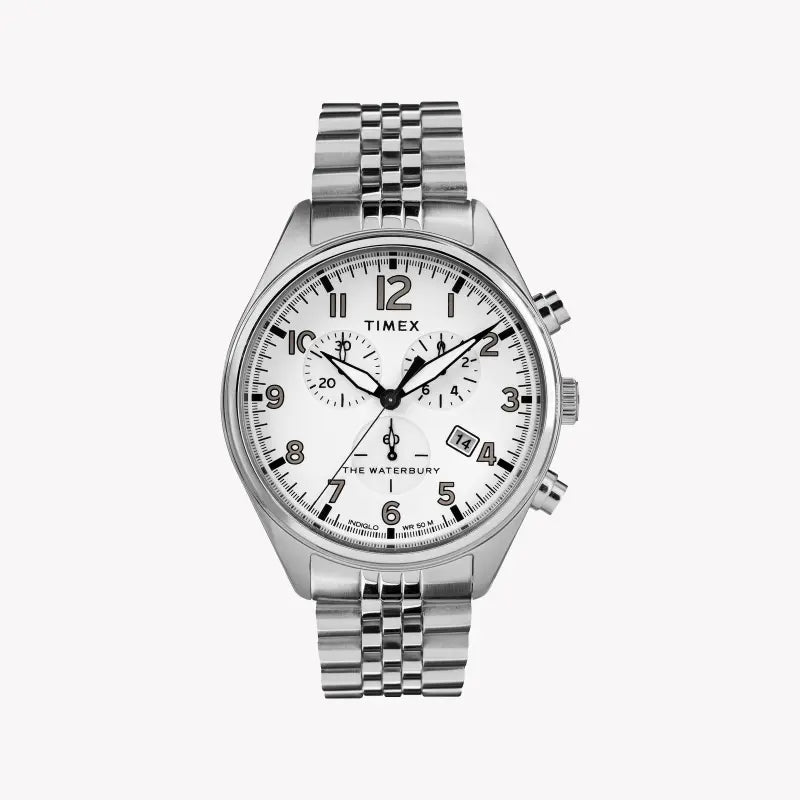 Timex Men's Silver Stainless Steel Watch, White Dial | Tw2r88500