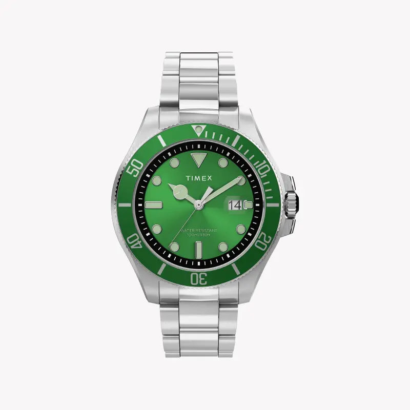 Timex Men's Silver Stainless Steel, Green Dial | Tw2u72000